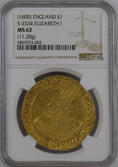 イギリス イングランド 1600 エリザベス1世 1ポンド金貨 NGC MS62! - 【鑑定 済アンティークコイン専門店】オンラインネットショップ通販店舗『アンティークコインワールド』へようこそ！