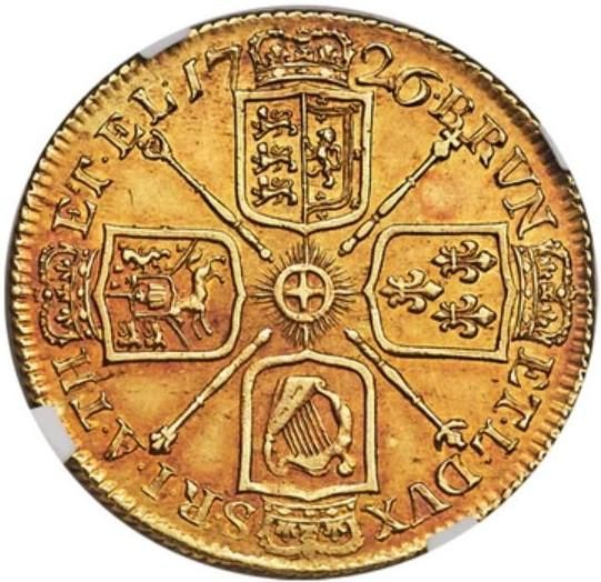 イギリス 1726 ジョージ1世 2ギニー金貨 NGC AU58 - 【鑑定済