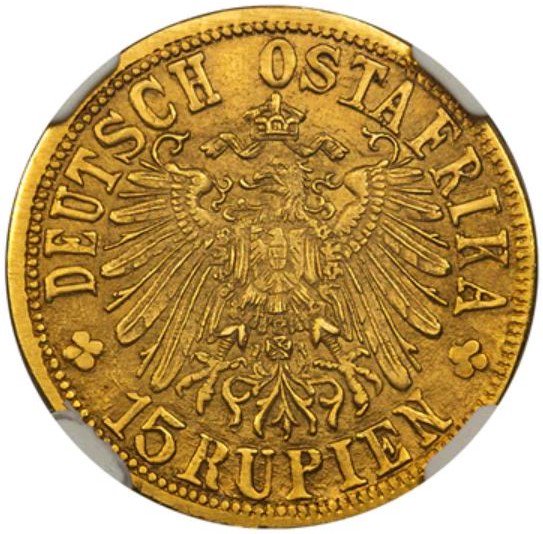 ドイツ領東アフリカ 1916T ウィルヘルム2世 15ルピー 金貨 NGC MS64