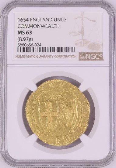 イギリス 1654 コモンウェルス ユナイト金貨 NGC MS63 最高鑑定品