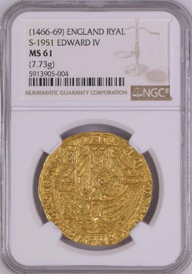 イギリス イングランド 1466-69 エドワード4世 ロイヤル金貨 NGC MS61