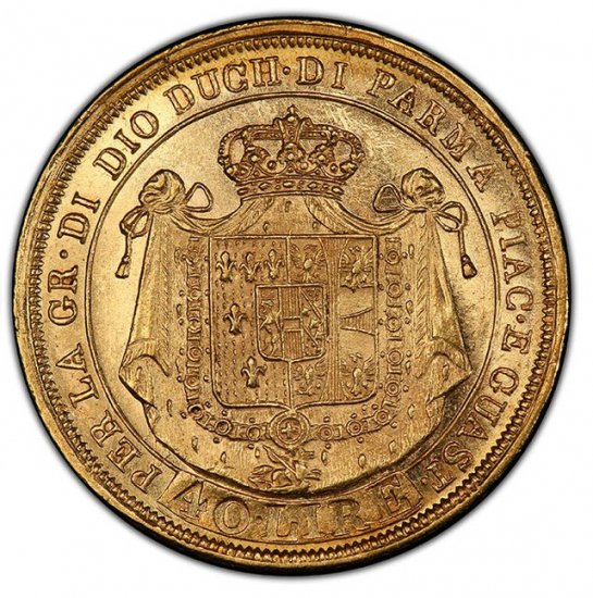 イタリア パルマ 1815 40リレ マリアルイーザ 金貨 PCGS MS60 - 【鑑定