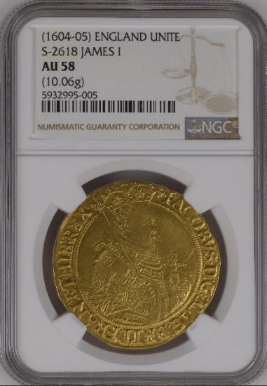 イギリス イングランド 1604-05 ジェームズ1世 ユナイト金貨 NGC AU58! 最高鑑定品! - 【鑑定済アンティークコイン 専門店】オンラインネットショップ通販店舗『アンティークコインワールド』へようこそ！