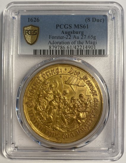 ドイツ アウグスブルク 1626年 東方三博士の礼拝 8ダカット相当金メダル PCGS MS61! 鑑定唯一品! - 【鑑定 済アンティークコイン専門店】オンラインネットショップ通販店舗『アンティークコインワールド』へようこそ！