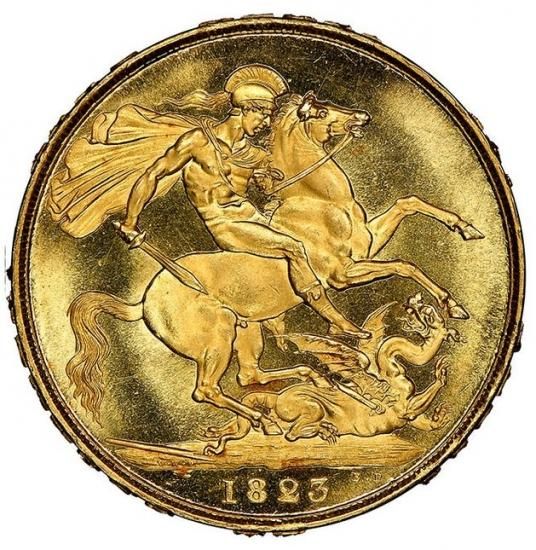 イギリス 1823 ジョージ4世 2ポンド金貨 NGC MS66+! ハイ