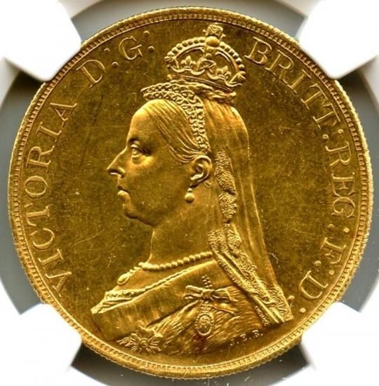 イギリス 1887 ビクトリア ジュビリーヘッド 5ポンド 金貨 NGC MS62