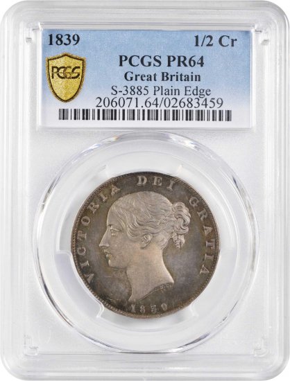 イギリス 1839 ビクトリア ヤングヘッド ハーフクラウン 1/2クラウン 銀貨 PCGS PR64 プルーフ64! プレーンエッジ -  【鑑定済アンティークコイン専門店】オンラインネットショップ通販店舗『アンティークコインワールド』へようこそ！