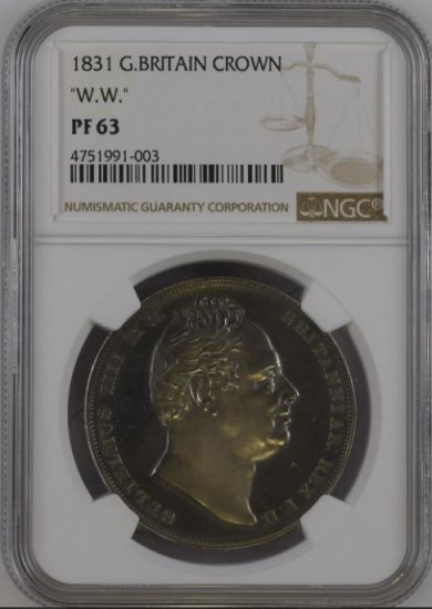 イギリス 1831 ウィリアム4世 クラウン銀貨 NGC プルーフ63 発行枚数100枚! - 【鑑定 済アンティークコイン専門店】オンラインネットショップ通販店舗『アンティークコインワールド』へようこそ！