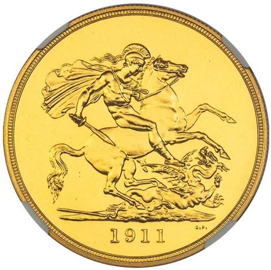 イギリス 1911年 ジョージ5世 5ポンド 金貨 NGC PF63 プルーフ63