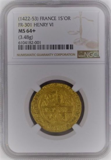 フランス 1422-1453 ヘンリー6世 サリュードール金貨 百年戦争 NGC