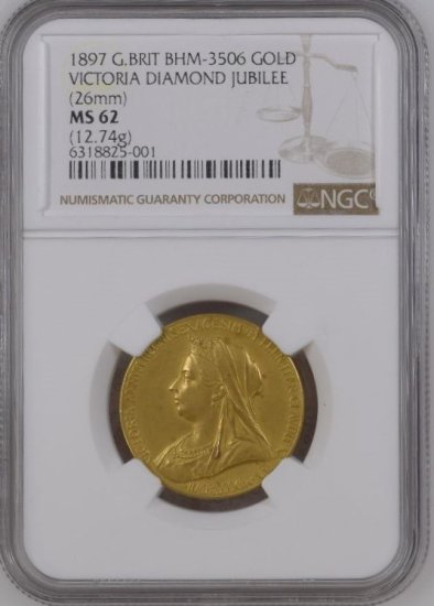 イギリス 1897 ビクトリア女王 即位60周年記念メダル NGC MS62! 最高 ...