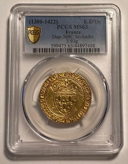 フランス 1380-1422 エキュドール シャルル6世 金貨 PCGS MS63
