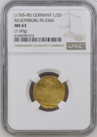 ドイツ レーゲンスブルク 1765-90 1/2ダカット 金貨 NGC MS63 都市景観 フリーメーソン! -  【鑑定済アンティークコイン専門店】オンラインネットショップ通販店舗『アンティークコインワールド』へようこそ！