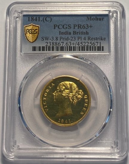 インド 英領インド 東インド会社 1841(C) ビクトリア モハール金貨 リストライク PCGS PR63+! プルーフ63+! -  【鑑定済アンティークコイン専門店】オンラインネットショップ通販店舗『アンティークコインワールド』へようこそ！