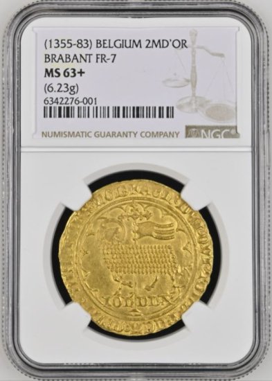 ベルギー 1355-83 2ムートンドール 金貨 黄金の羊 NGC MS63+! - 【鑑定