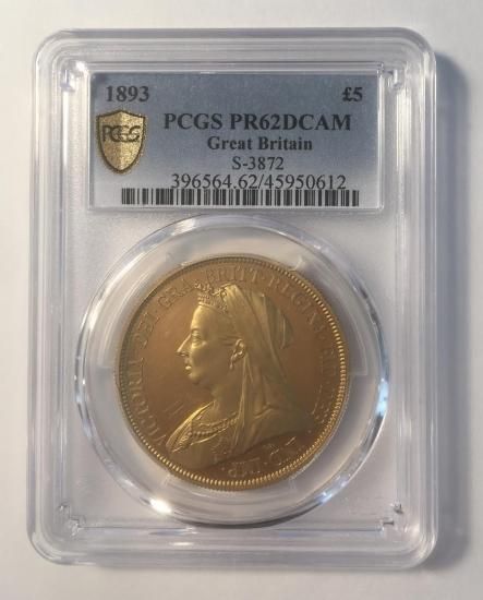 イギリス 1893 ビクトリア女王 5ポンド金貨 PCGS PR62DCAM