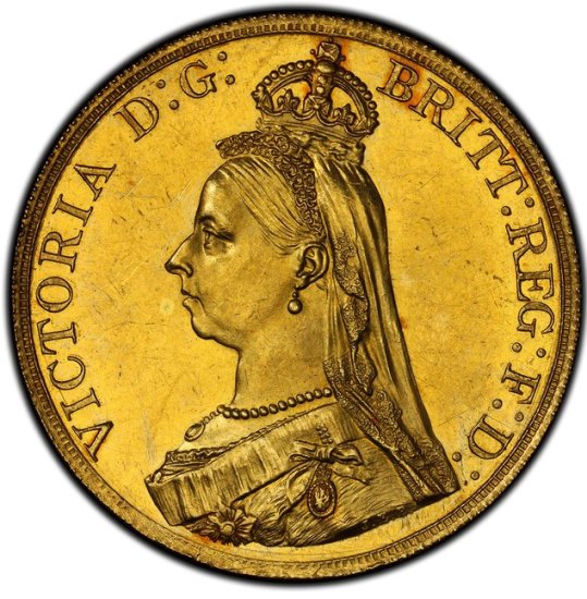 イギリス 1887 ビクトリア ジュビリーヘッド 5ポンド 金貨 PCGS MS62