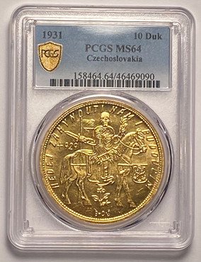 チェコスロバキア 1931 馬上の聖ヴァーツラフ 10ダカット 金貨 PCGS MS64 1,239枚! -  【鑑定済アンティークコイン専門店】オンラインネットショップ通販店舗『アンティークコインワールド』へようこそ！