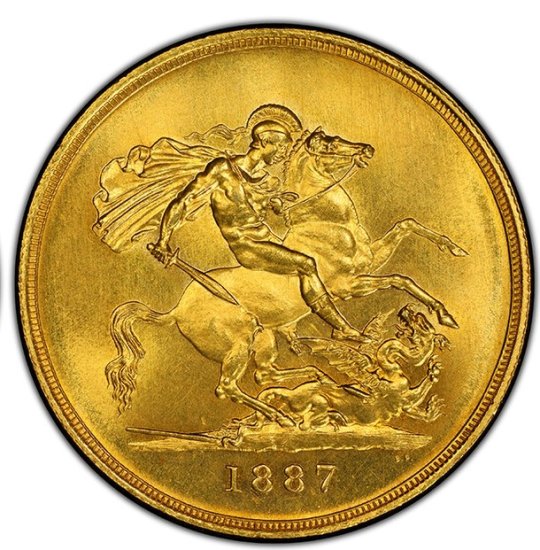 イギリス 1887 ビクトリア ジュビリーヘッド 5ポンド 金貨 PCGS MS63