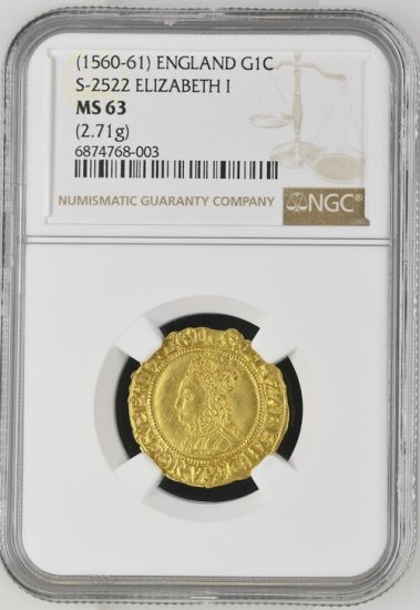 イギリス イングランド 1560-61 エリザベス1世 1クラウン金貨 NGC MS63! -  【鑑定済アンティークコイン専門店】オンラインネットショップ通販店舗『アンティークコインワールド』へようこそ！