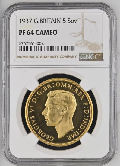 イギリス 1937年 ジョージ6世 5ポンド プルーフ金貨 NGC PF64 CAMEO 