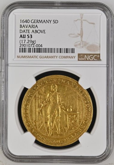 神聖ローマ帝国 ドイツ バイエルン 1640年 マクシミリアン1世 5ダカット金貨 NGC AU53 - 【鑑定 済アンティークコイン専門店】オンラインネットショップ通販店舗『アンティークコインワールド』へようこそ！