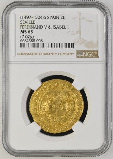 スペイン 1497-1504 フェルナンド5世 イサベル1世 2エクセレント金貨 NGC MS63! - 【鑑定済アンティークコイン 専門店】オンラインネットショップ通販店舗『アンティークコインワールド』へようこそ！