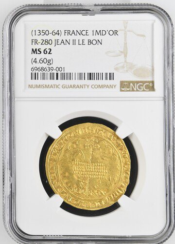 フランス 1350-64 ジャン2世 ムートンドール 金貨 黄金の羊 NGC MS62 - 【鑑定済アンティークコイン 専門店】オンラインネットショップ通販店舗『アンティークコインワールド』へようこそ！