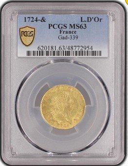 フランス 1724 ルイ15世 ルイドール金貨 PCGS MS63! 最高鑑定品! - 【鑑定済アンティークコイン 専門店】オンラインネットショップ通販店舗『アンティークコインワールド』へようこそ！