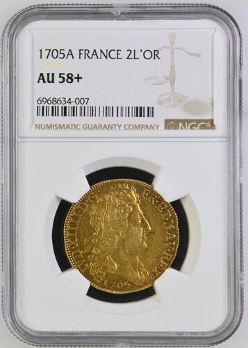 フランス 1705A ルイ14世 2ルイドール金貨 NGC AU58+! 鑑定唯一品! - 【鑑定済アンティークコイン 専門店】オンラインネットショップ通販店舗『アンティークコインワールド』へようこそ！