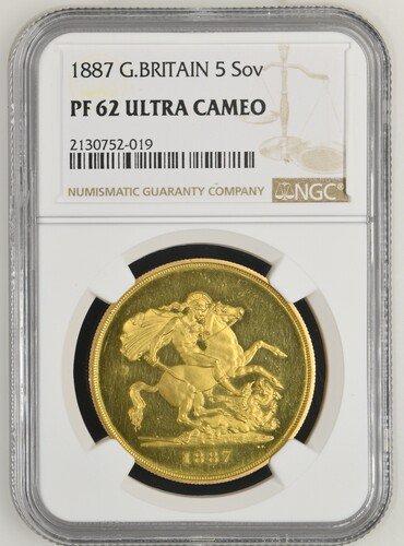 イギリス 1887 ビクトリア ジュビリーヘッド 5ポンド金貨 NGC PF62 ULTRA CAMEO プルーフ62 ウルトラカメオ! - 【鑑定済 アンティークコイン専門店】オンラインネットショップ通販店舗『アンティークコインワールド』へようこそ！