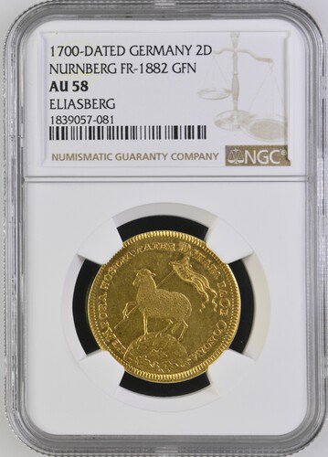 ドイツ ニュルンベルク 1700年 ラムダカット 2ダカット 金貨 NGC AU58 地球上の羊 -  【鑑定済アンティークコイン専門店】オンラインネットショップ通販店舗『アンティークコインワールド』へようこそ！