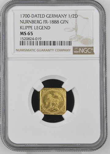 ドイツ ニュルンベルク 1700年 ラムダカット 1/2ダカット ハーフダカット 金貨 NGC MS65! 地球上の羊 クリッペ 角型! 最高鑑定品!  - 【鑑定済アンティークコイン専門店】オンラインネットショップ通販店舗『アンティークコインワールド』へようこそ！