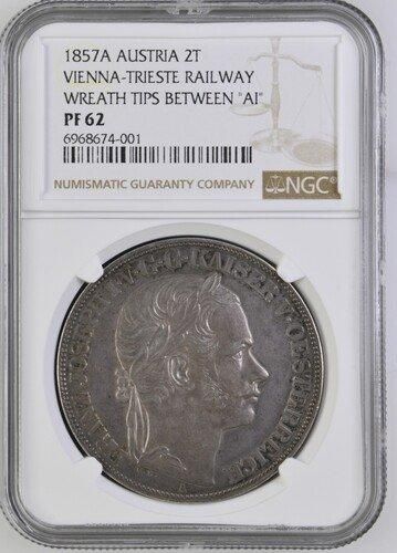 オーストリア 1857A 2ターラー ウィーン・トリエステ鉄道開通記念銀貨