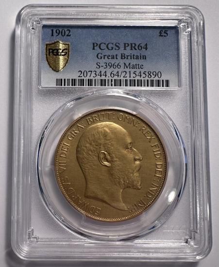 イギリス 1902 エドワード7世 5ポンド 金貨 プルーフ 金貨 PCGS PR64