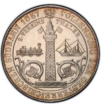 オーストリア 1857A 2ターラー ウィーン・トリエステ鉄道開通記念銀貨