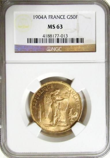 1904Ａフランス50フラン金貨 NGC-MS63-