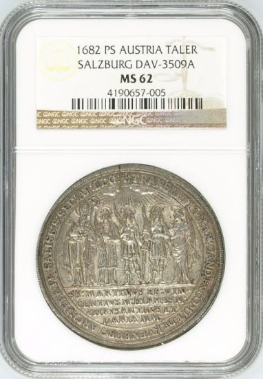 年末早割 1696年 神聖ローマ帝国 ザルツブルク ターラー銀貨 PCGS UNC