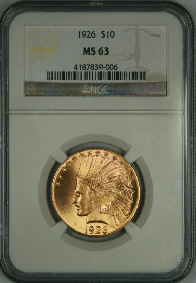 アメリカ 1926 10ドル イーグル インディアンヘッド 金貨 NGC MS63 