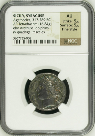 古代ギリシャ シラクサ BC317-289 テトラドラクマ 銀貨 NGC AU 5 ...